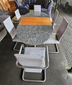 Uitschuifbare marmeren eettafel met 6 stoelen, Huis en Inrichting, Tafels | Eettafels, Gebruikt, 100 tot 150 cm, Verzenden, 150 tot 200 cm