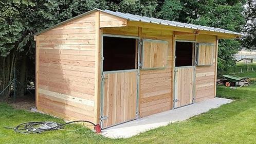 Paardenstal dubbel in Massief Douglashout (3x3)2, Dieren en Toebehoren, Stalling en Weidegang, Stalling, Weidegang, 2 of 3 paarden of pony's