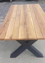 ACTIE: Eiken eettafel met stalen X poot - ook voor buiten, Ophalen, Eikenhout, Nieuw, 50 tot 100 cm