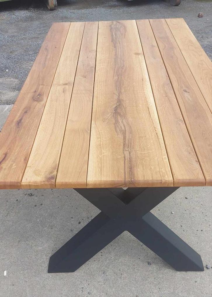 ACTIE: Eiken eettafel met stalen X poot - ook voor buiten, Huis en Inrichting, Tafels | Eettafels, Nieuw, 50 tot 100 cm, 150 tot 200 cm