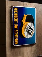 Emaille bord cava seul 1949 ricineert uw schoenen, Enlèvement, Utilisé, Panneau publicitaire