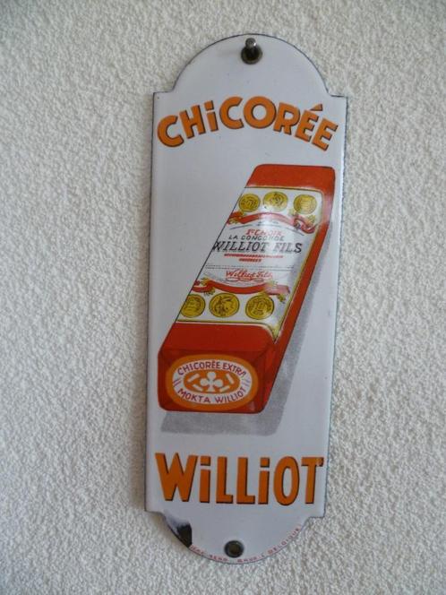 PANNEAU DE PORTE EN ÉMAIL « CHICOREE WILLIOT » DES ANNÉES 19, Collections, Marques & Objets publicitaires, Utilisé, Panneau publicitaire