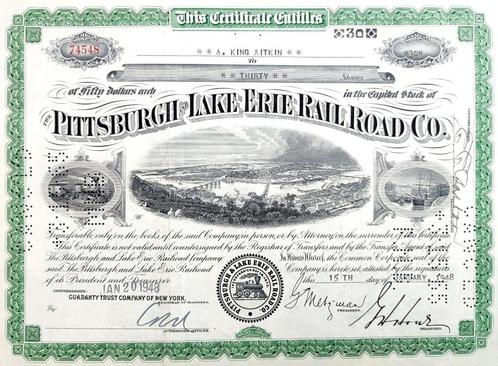 The Pittsburgh and Lake Erie Railroad Co.1948, Postzegels en Munten, Aandelen en Waardepapieren, Certificaat van aandeel, 1920 tot 1950
