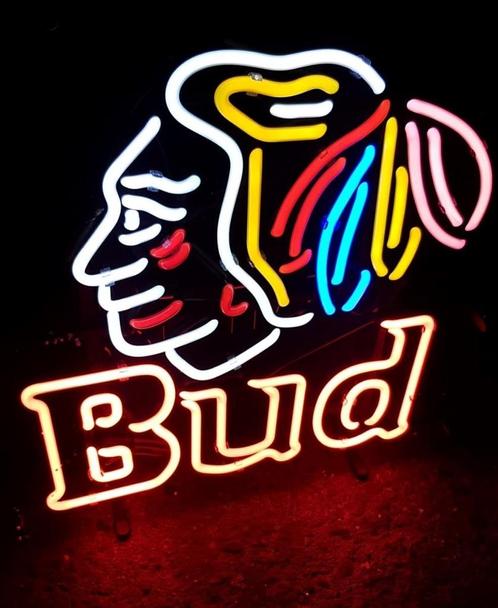 Bud indian neon en veel andere budweiser bier cafe neons, Collections, Marques & Objets publicitaires, Neuf, Table lumineuse ou lampe (néon)