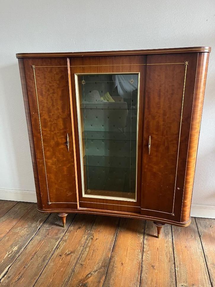 Vintage vitrinekast, Huis en Inrichting, Kasten | Vitrinekasten, Gebruikt, 100 tot 150 cm, 100 tot 150 cm, 25 tot 50 cm, Met deur(en)