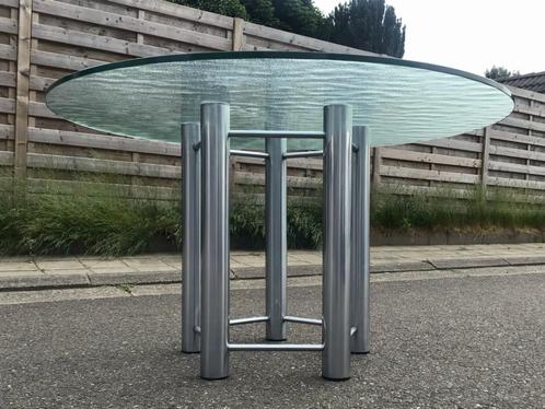 Vintage Metaform Dining Table 1980s, Huis en Inrichting, Tafels | Eettafels, Gebruikt, Vijf personen of meer, Rond, Glas, Metaal
