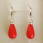 Zilveren oorbellen met rode stenen, Hangers, Verzenden, Nieuw, Met edelsteen