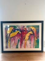 Tableau perroquet signé et encadrement verre 115/85cm, Antiquités & Art, Enlèvement