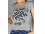 Grijs tshirt met tekening & strass - Maat small / medium, Enlèvement ou Envoi, Gris