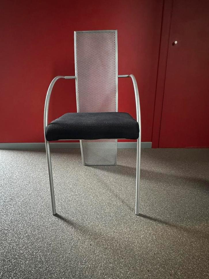 6 stoelen, Huis en Inrichting, Stoelen, Gebruikt, Vijf, Zes of meer stoelen, Metaal, Stof, Grijs, Ophalen