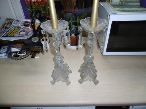deux chandeliers en cristal anciens, accompagnés d'un trésor, Antiquités & Art, Antiquités | Verre & Cristal, Enlèvement ou Envoi