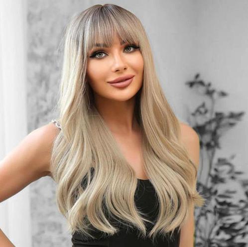 Pruik lang blond haar met grove slagen en donkere roots Bell, Handtassen en Accessoires, Uiterlijk | Haarverzorging, Nieuw, Pruik of Haarverlenging