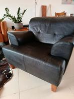 zwarte lederen comfortabele zetel, Huis en Inrichting, Fauteuils, Ophalen, Gebruikt, 75 tot 100 cm, Modern