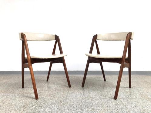 Vintage Deens design Farstrup Møbler stoelen 1960's, Huis en Inrichting, Stoelen, Gebruikt, Twee, Hout, Overige materialen, Wit