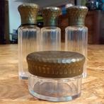 Antieken set glazen flesjes en potje voor schoonheidsprodukt, Ophalen of Verzenden