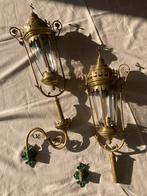 Antieke flambeeuwen in koper, processielantaarns 1900, Huis en Inrichting, Lampen | Kroonluchters, Ophalen, Gebruikt, Glas, Antiek