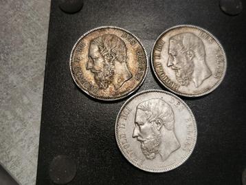 5 Franc 1873,Belgie, zilver 3 stuks..  beschikbaar voor biedingen