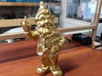 Kabouter met middelvinger Goud deco groot, Tuin en Terras, Ophalen of Verzenden, Nieuw, Kunststof, Dierenbeeld