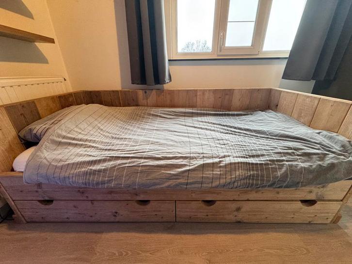 Steigerhouten tienerbed (100x212), Huis en Inrichting, Slaapkamer | Bedden, Zo goed als nieuw, 100 cm, 200 cm, Steigerhout, Ophalen