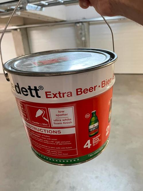 Oude emmer ton van Vedet met deksel, Verzamelen, Biermerken, Zo goed als nieuw, Duvel, Ophalen of Verzenden