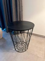 Zwarte metalen mandtafel met houten blad - perfecte staat, Huis en Inrichting, Ophalen, 50 tot 100 cm, Rond, Zo goed als nieuw