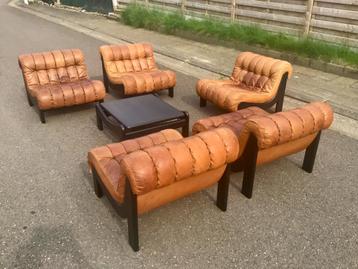 Vintage 1970s Brutalist Leather Lounge Set 