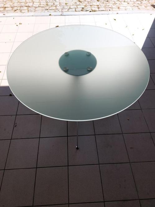 Moderne ronde glazen tafel – Ø110 cm, Huis en Inrichting, Tafels | Eettafels, Gebruikt, 100 tot 150 cm, 100 tot 150 cm, Vier personen