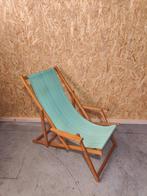 Houten Klapstoel met Retro Stof – jaren '60/'70, Gebruikt, Warandestraat 51, Nazareth, Info@keukiesshop.com, Verstelbaar