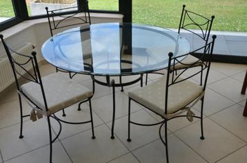 table métal noir diamètre 1,3 mètre + 4 chaises, Maison & Meubles, Tables | Tables à manger, Enlèvement, Métal