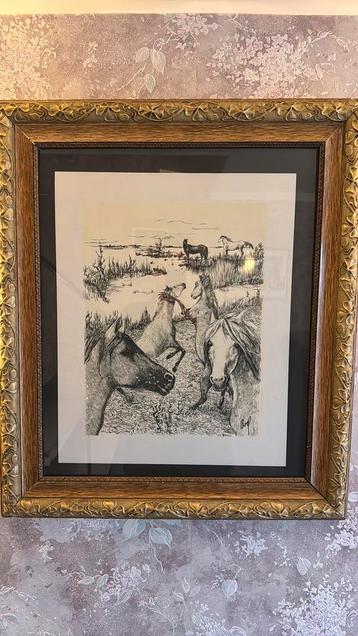 Tekening paarden in kader beschikbaar voor biedingen