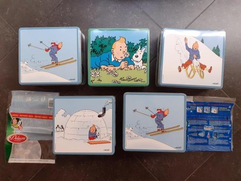TINTIN Hergé  5 Boîtes biscuits DELACRE, Verzamelen, Stripfiguren, Gebruikt, Gebruiksvoorwerp, Kuifje, Ophalen of Verzenden