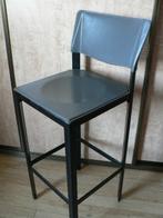 Design Chaise Haute Bar Cuir & Acier Laqué Noir Mat, Ophalen, Gebruikt, 60 tot 90 cm, Metaal