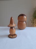 Boite & figurine bois vintage 1960 en forme de champignons, Enlèvement ou Envoi