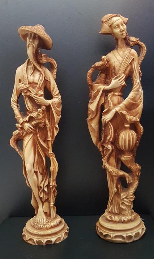 Koppel Chinese beelden in imitatie ivoor, Antiquités & Art, Antiquités | Céramique & Poterie, Enlèvement