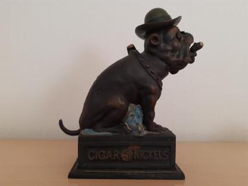 Vintage " Ole Puffer" Bulldog gietijzeren spaarpot, Enlèvement ou Envoi, Comme neuf, Métal ou Fer blanc, Animal
