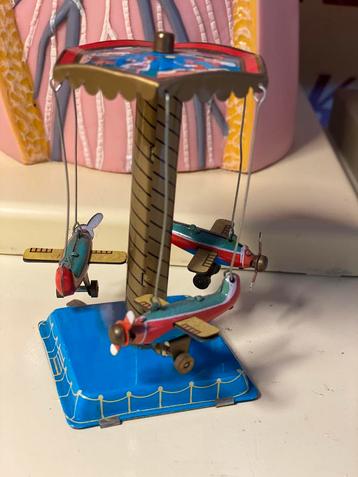 Vintage Miniatuur Blikken Vliegtuigcarrousel Zweefmolen, Enlèvement ou Envoi
