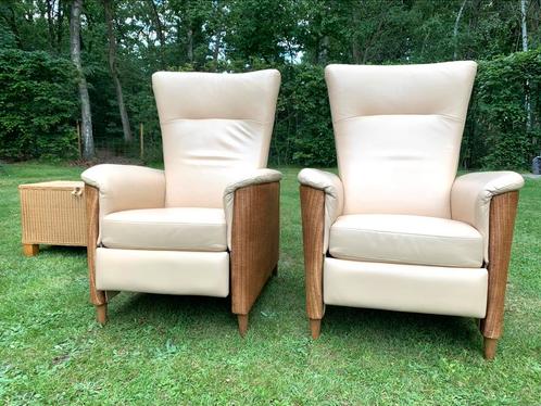 Lloyd Loom Relax echt leren Fauteuils met poef / opbergbox, Huis en Inrichting, Zetels | Voetbanken en poefs, Ophalen