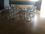 4 glazen bokaaltjes met aanhangend deksel: 1,5€ / bokaaltje, Ophalen of Verzenden, Zo goed als nieuw