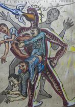 FRANK MAIEU / NIETS MENSELIJK / ZW-W ETS + GOUACHE / 79x53cm, Antiek en Kunst, Kunst | Litho's en Zeefdrukken, Ophalen of Verzenden