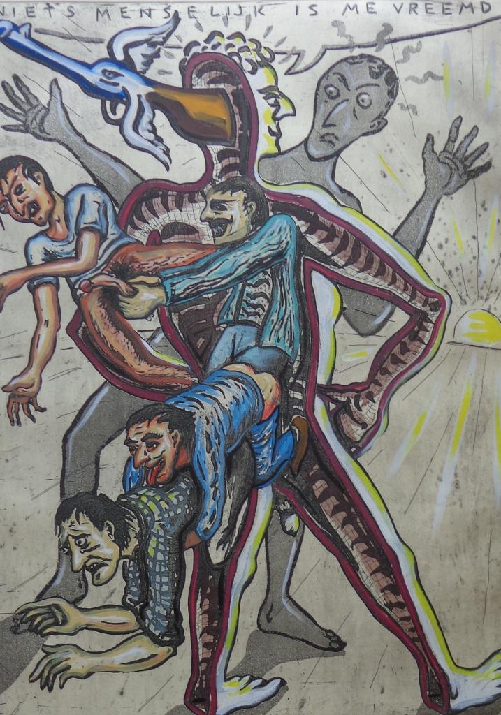 FRANK MAIEU / NIETS MENSELIJK / ZW-W ETS + GOUACHE / 79x53cm, Antiek en Kunst, Kunst | Litho's en Zeefdrukken, Ophalen of Verzenden