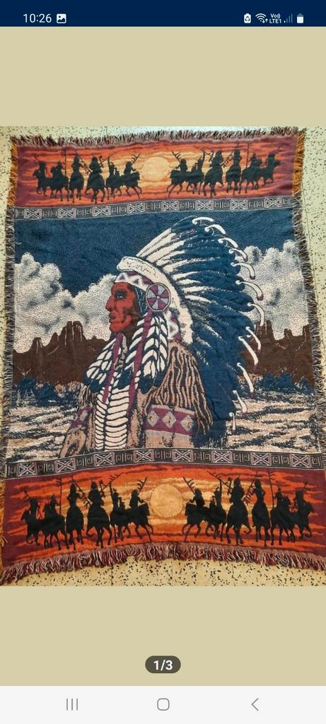 Wand/vloertapijt met opperhoofd en krijgers, groot, Antiquités & Art, Tapis & Textile, Enlèvement ou Envoi