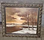 Huile sur toile paysage enneigé signe rik mulders, Ophalen of Verzenden
