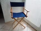 Chaise de régisseur en bois avec tissu bleu. Vintage, Twee, Blauw, Nieuw, Ophalen of Verzenden