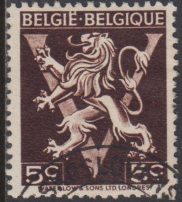 1944 - BELGIË - Heraldische leeuw op V, "BELGIË - BELGIQUE", Postzegels en Munten, Postzegels | Europa | België, Gestempeld, Frankeerzegel