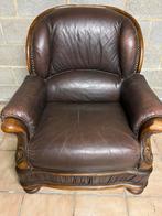 Bruine ledere zetel met poef .gratis af te halen., Huis en Inrichting, Ophalen, Zo goed als nieuw