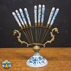 Antieke delftst blauw brons Rheingold fruit messen + houder, Antiek en Kunst, Ophalen of Verzenden