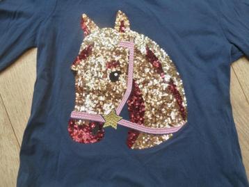 T-shirt lange mouw met paard goud,pailetten 146-152 beschikbaar voor biedingen