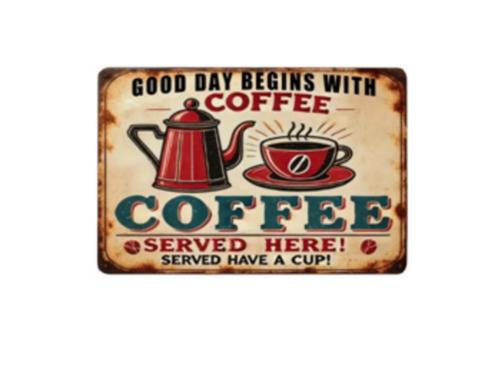 Koffie blikken decoratie plaat, Verzamelen, Merken en Reclamevoorwerpen, Zo goed als nieuw, Reclamebord, Ophalen of Verzenden