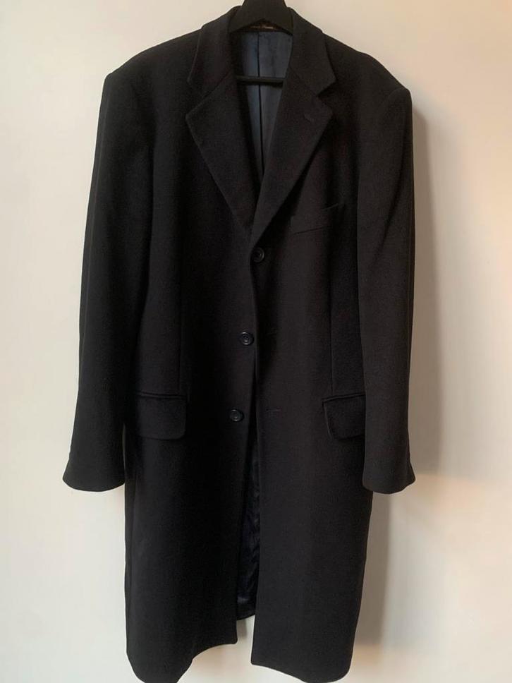 Zwarte lange jas van puur kasjmier van Edoardo Bonaxxi, Kleding | Heren, Kostuums en vesten, Zo goed als nieuw, Maat 56/58 (XL)