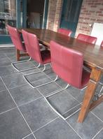 6 echt Lederen eetkamerstoelen met rvs onderstel, Huis en Inrichting, Stoelen, Ophalen, Leer, Zo goed als nieuw, Vijf, Zes of meer stoelen
